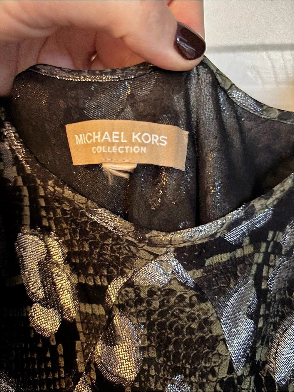 Michael Kors Collection Spruce Python Leopard Metallic Silk Ruffle Dress, US 8 - Picture 6 of 16